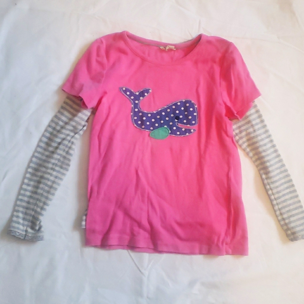 Mini Boden Whale tee & striped under shirt combo